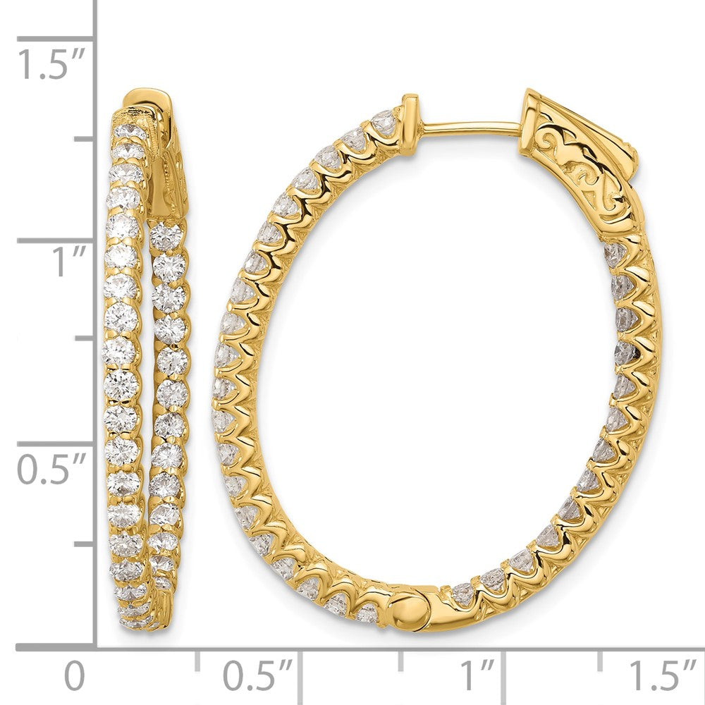 14K 2.3ct 66-2.0mm In/Out Oval Hoop w/ Safety Clasp Diamond Earrings
