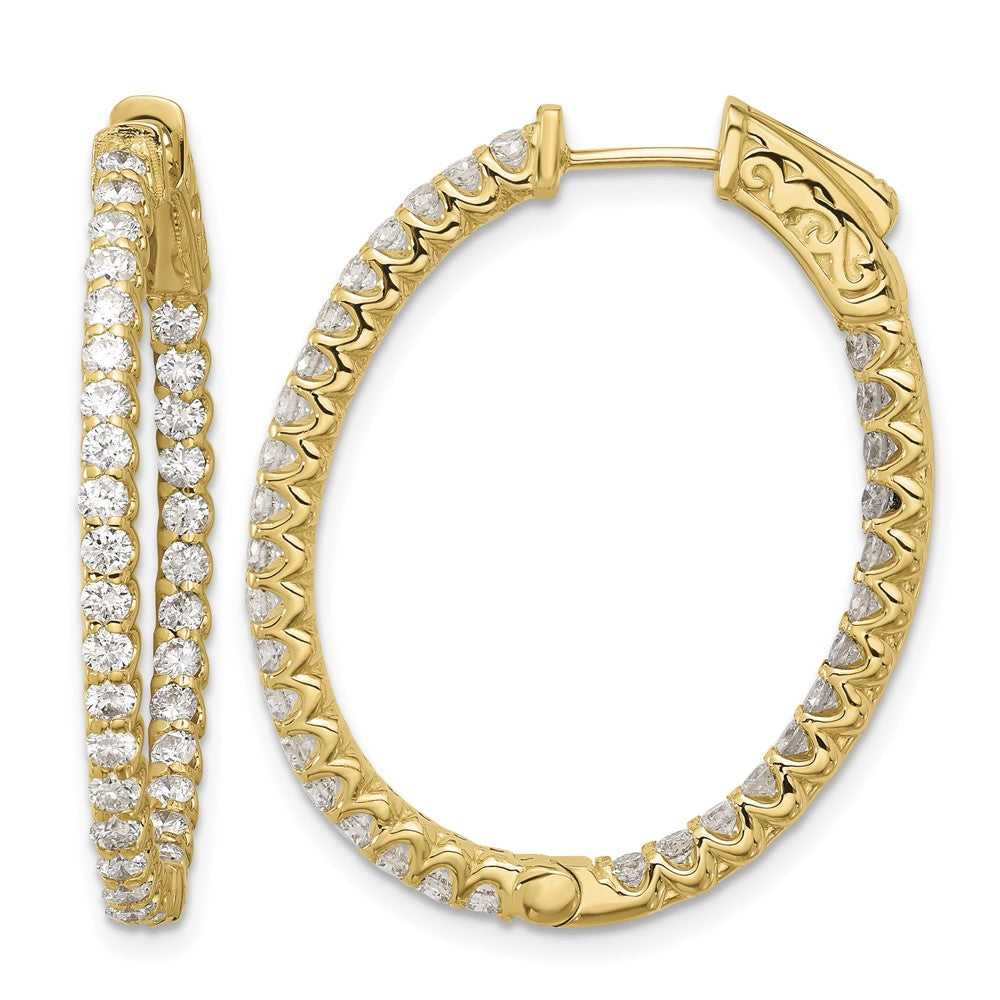 14K 2.3ct 66-2.0mm In/Out Oval Hoop w/ Safety Clasp Diamond Earrings