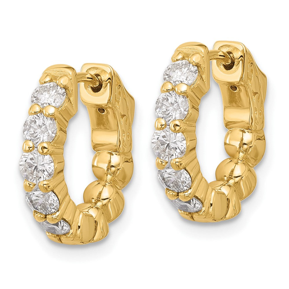 14K 1ct 10-3.0mm Round Hoop w/ Safety Clasp Diamond Earrings