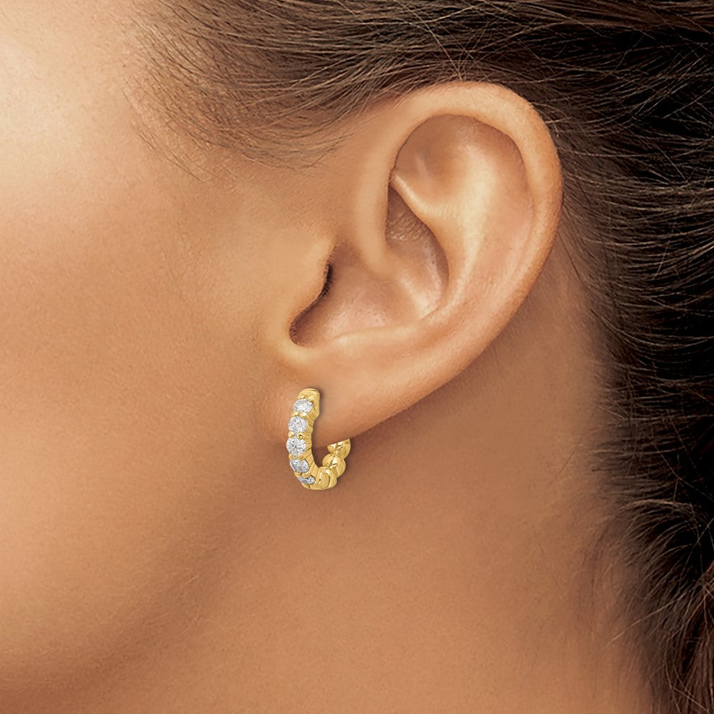 14K 1ct 10-3.0mm Round Hoop w/ Safety Clasp Diamond Earrings