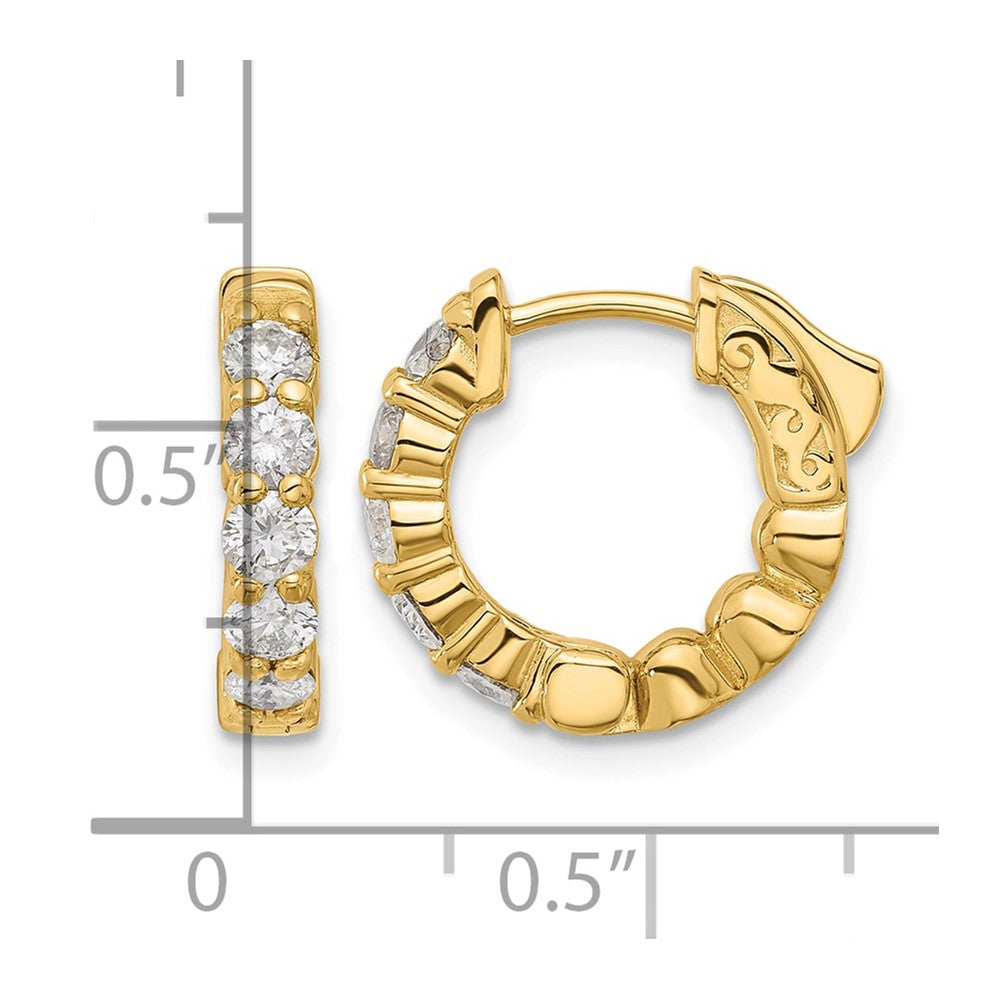 14K 1ct 10-3.0mm Round Hoop w/ Safety Clasp Diamond Earrings