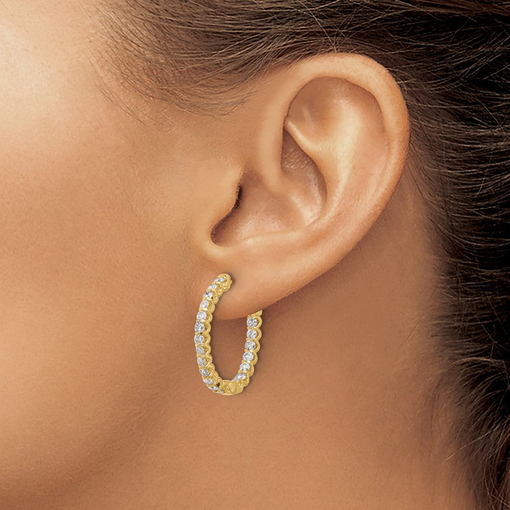 14K 2ct 40-2.3mm In/Out Oval Hoop w/ Safety Clasp Diamond Earrings