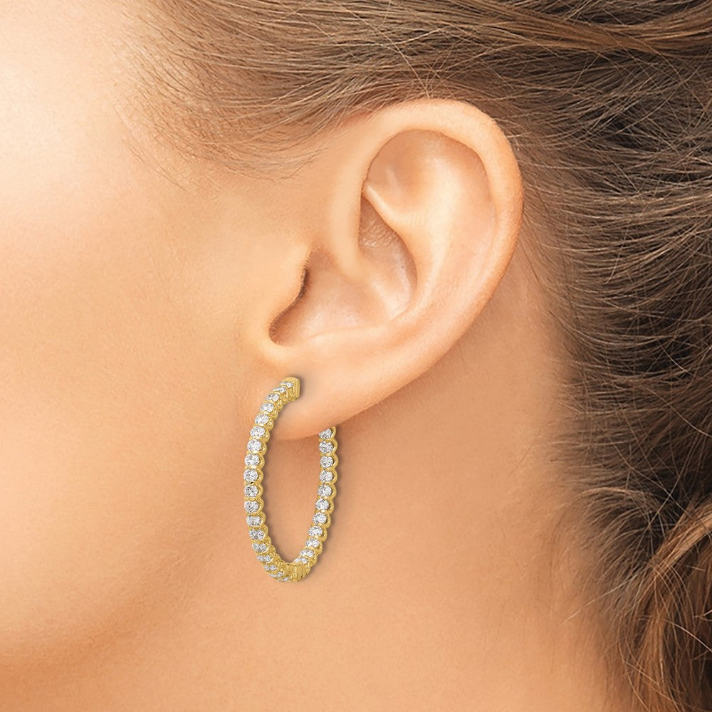 14K 2.9ct 58-2.3mm In/Out Oval Hoop w/ Safety Clasp Diamond Earrings