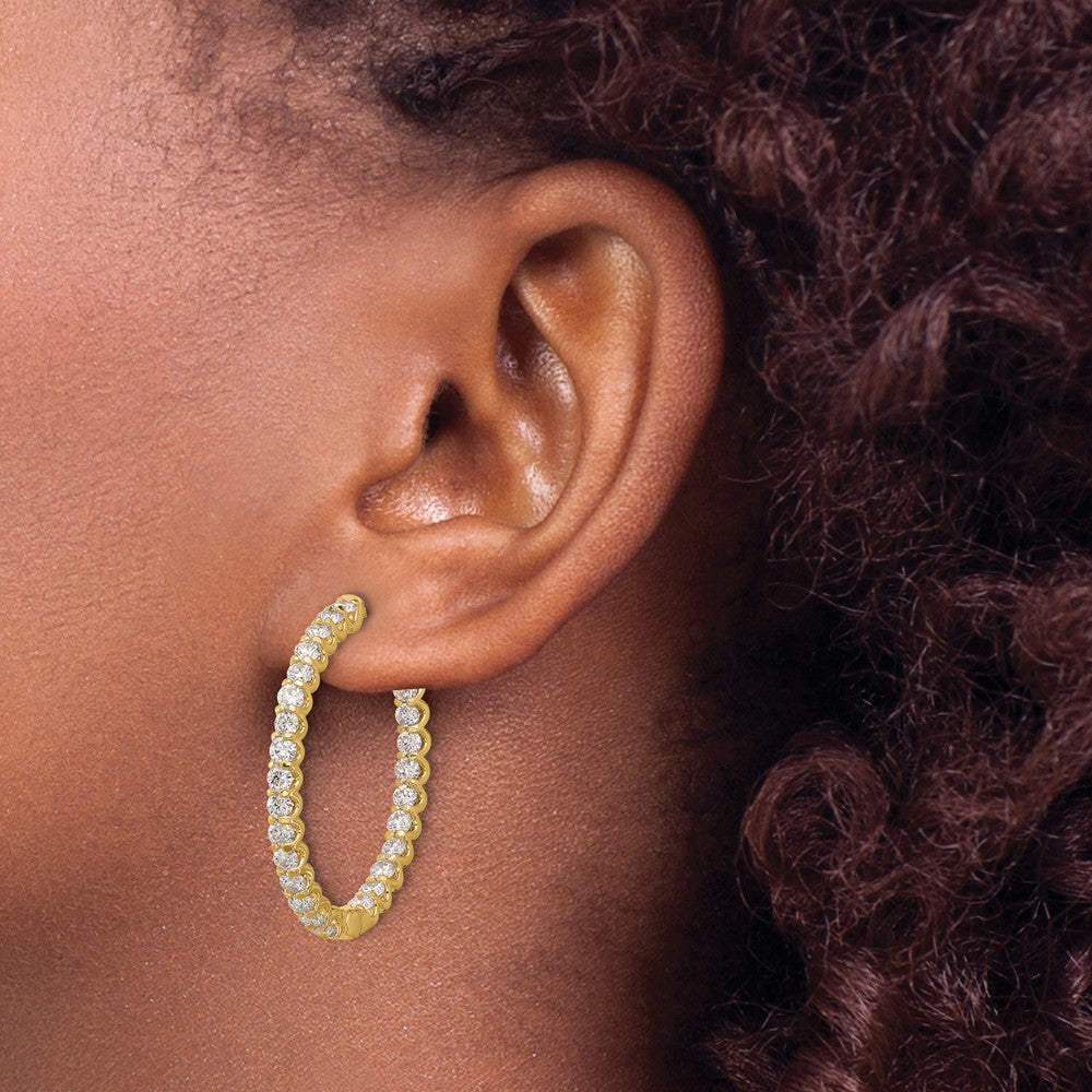 14K 3.1ct 52-2.5mm In/Out Oval Hoop w/ Safety Clasp Diamond Earrings