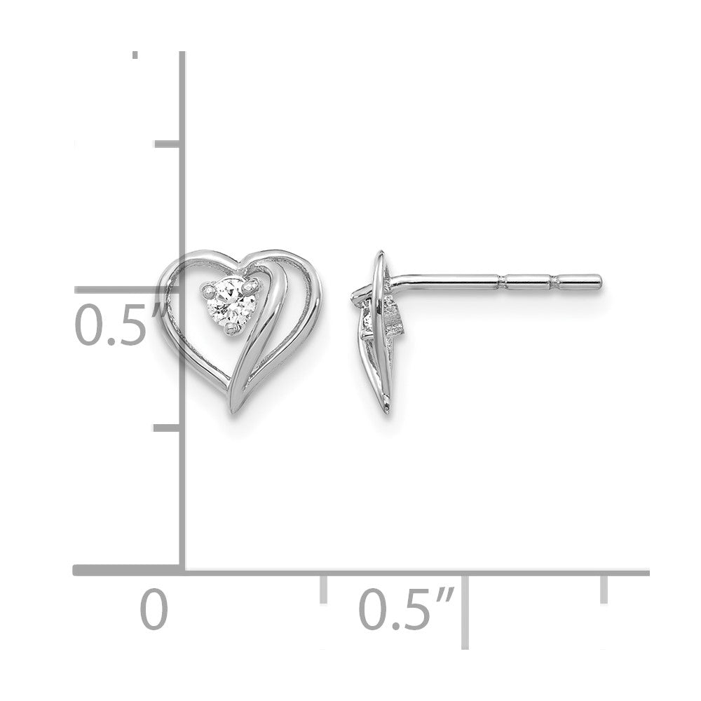14k White Gold A Diamond heart earring
