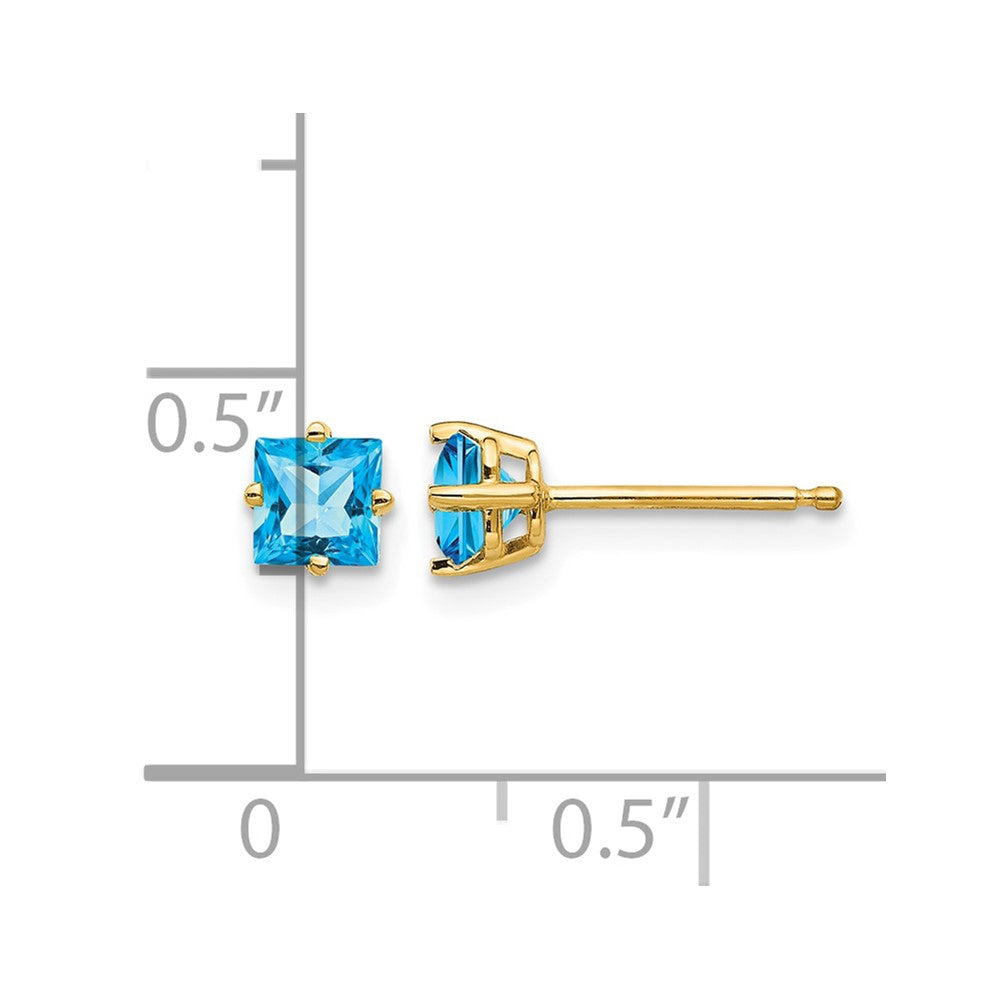 14k 4mm Princess Cut Blue Topaz Earrings