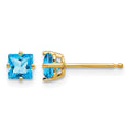 14k 4mm Princess Cut Blue Topaz Earrings