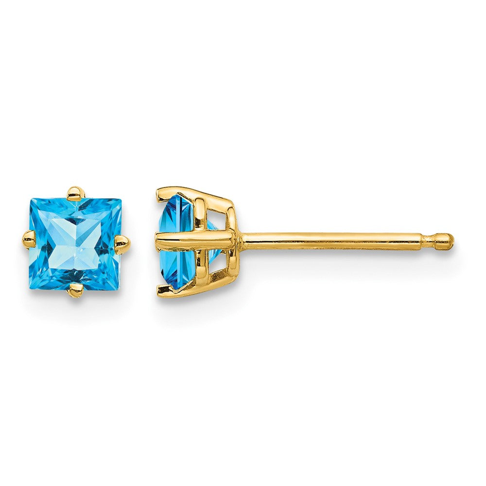 14k 4mm Princess Cut Blue Topaz Earrings