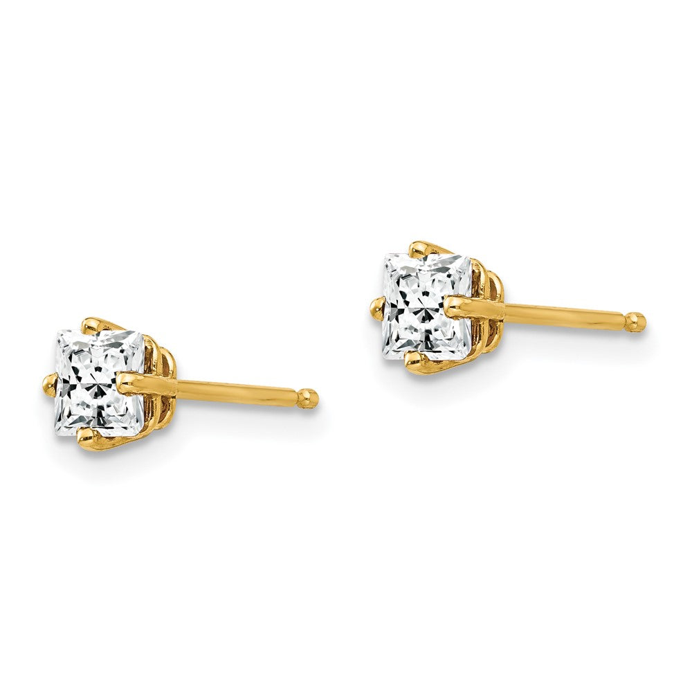 14k 4mm Princess Cut Cubic Zirconia Earrings