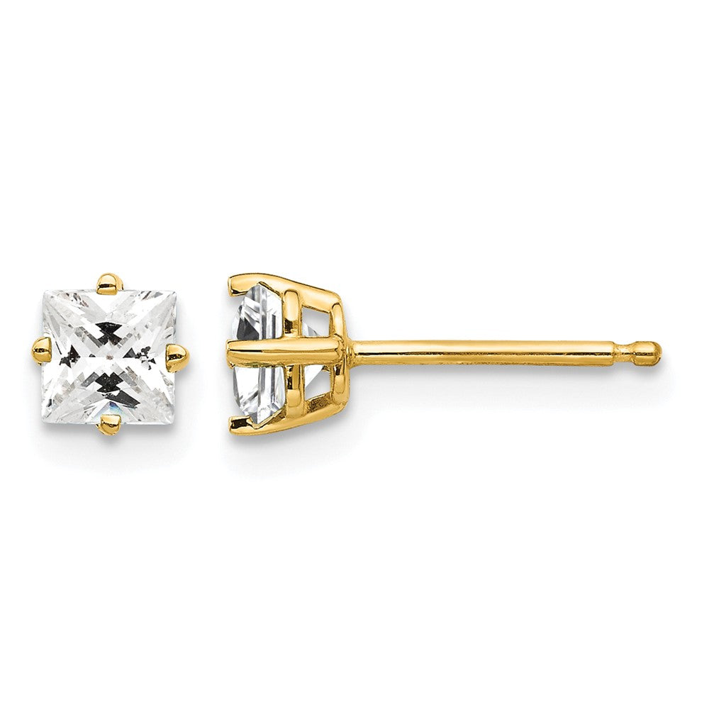 14k 4mm Princess Cut Cubic Zirconia Earrings