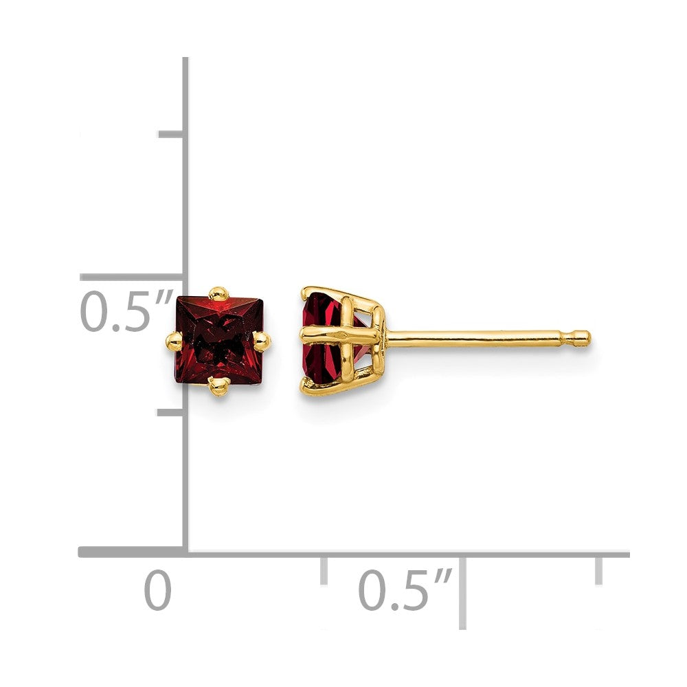 14k 4mm Princess Cut Garnet Earrings