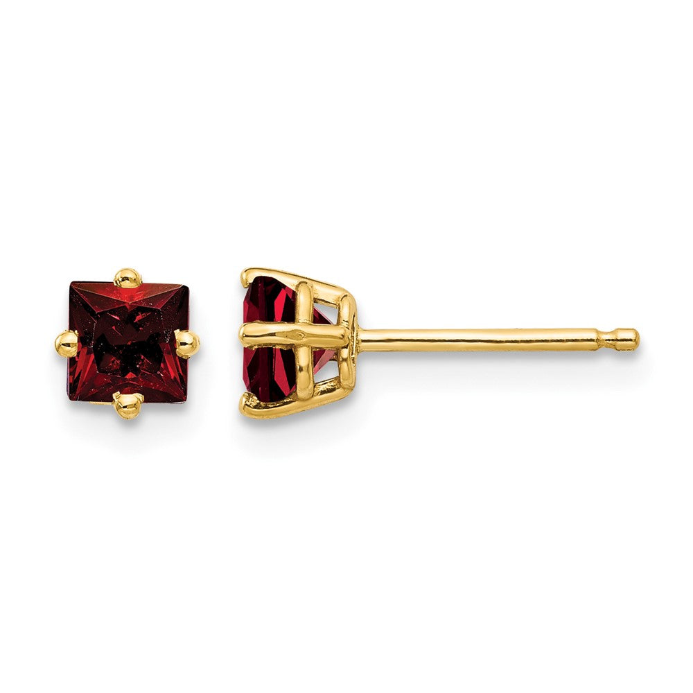 14k 4mm Princess Cut Garnet Earrings