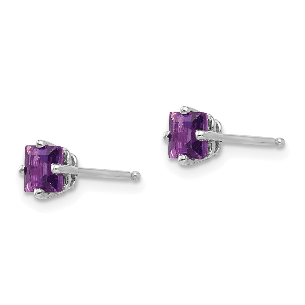 14k White Gold 4mm Princess Cut Amethyst Earrings