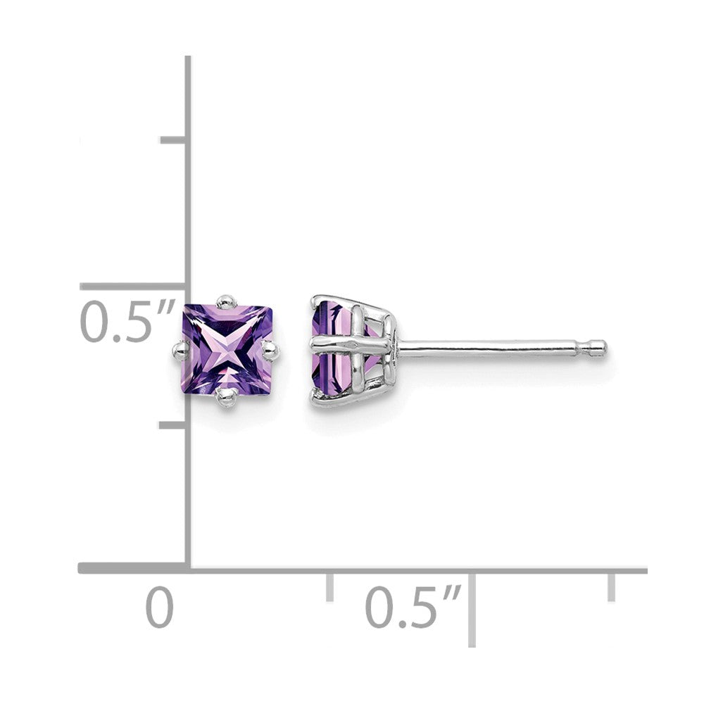 14k White Gold 4mm Princess Cut Amethyst Earrings