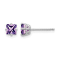 14k White Gold 4mm Princess Cut Amethyst Earrings