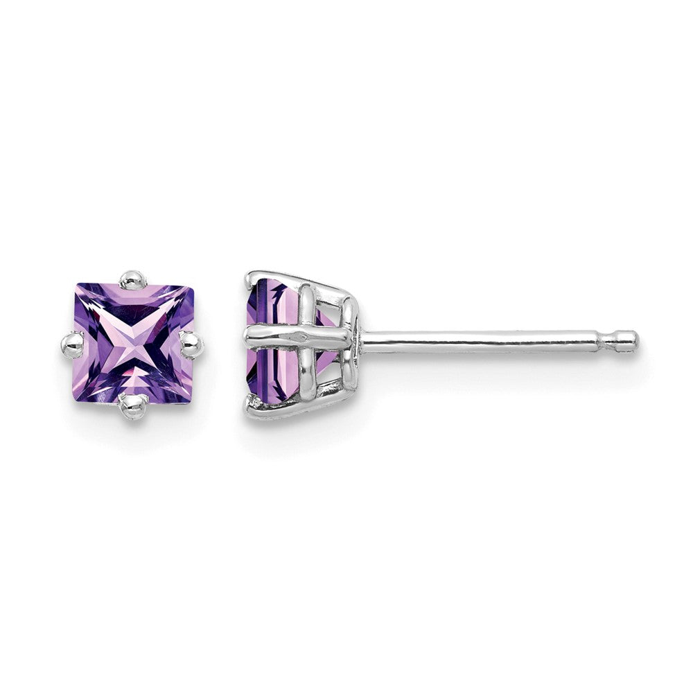 14k White Gold 4mm Princess Cut Amethyst Earrings