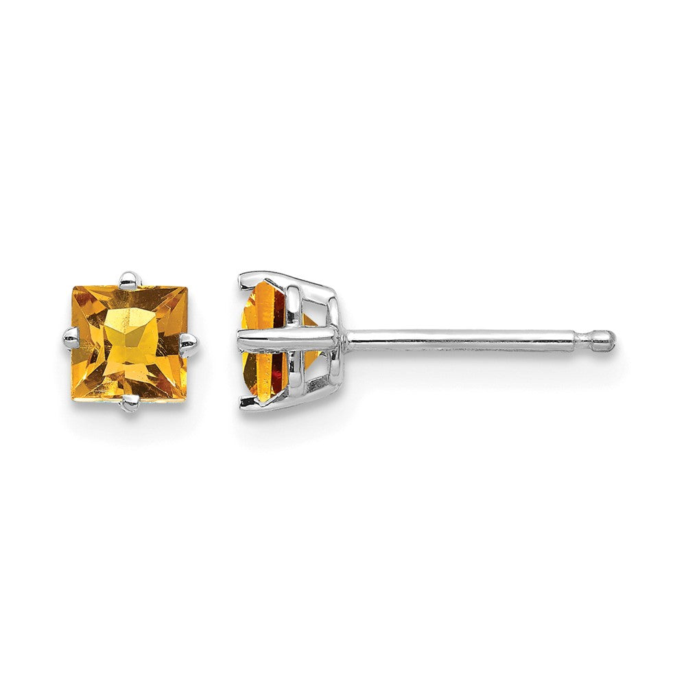 14k White Gold 4mm Princess Cut Citrine Earrings