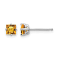 14k White Gold 4mm Princess Cut Citrine Earrings