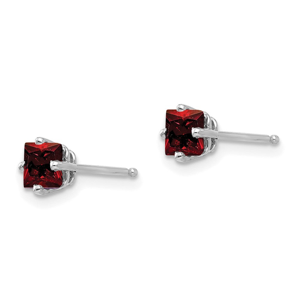 14k White Gold 4mm Princess Cut Garnet Earrings