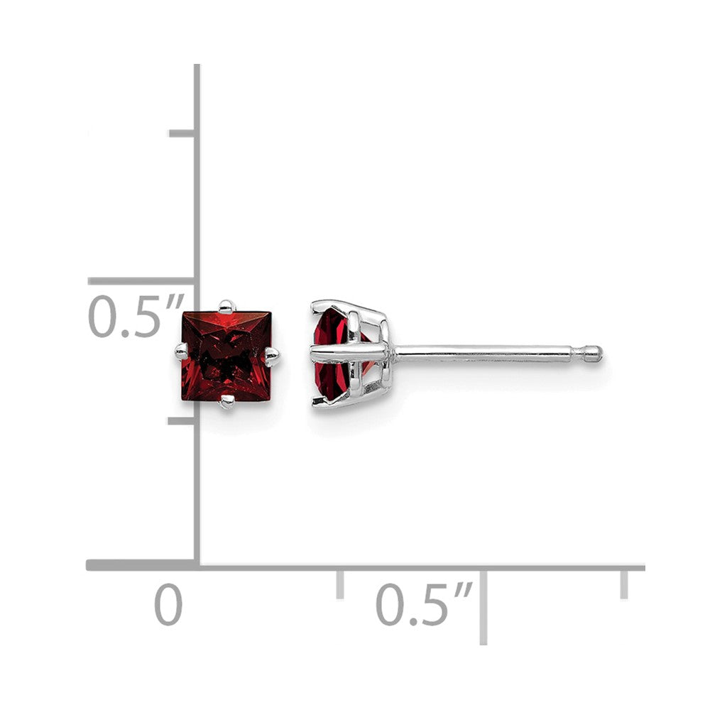 14k White Gold 4mm Princess Cut Garnet Earrings