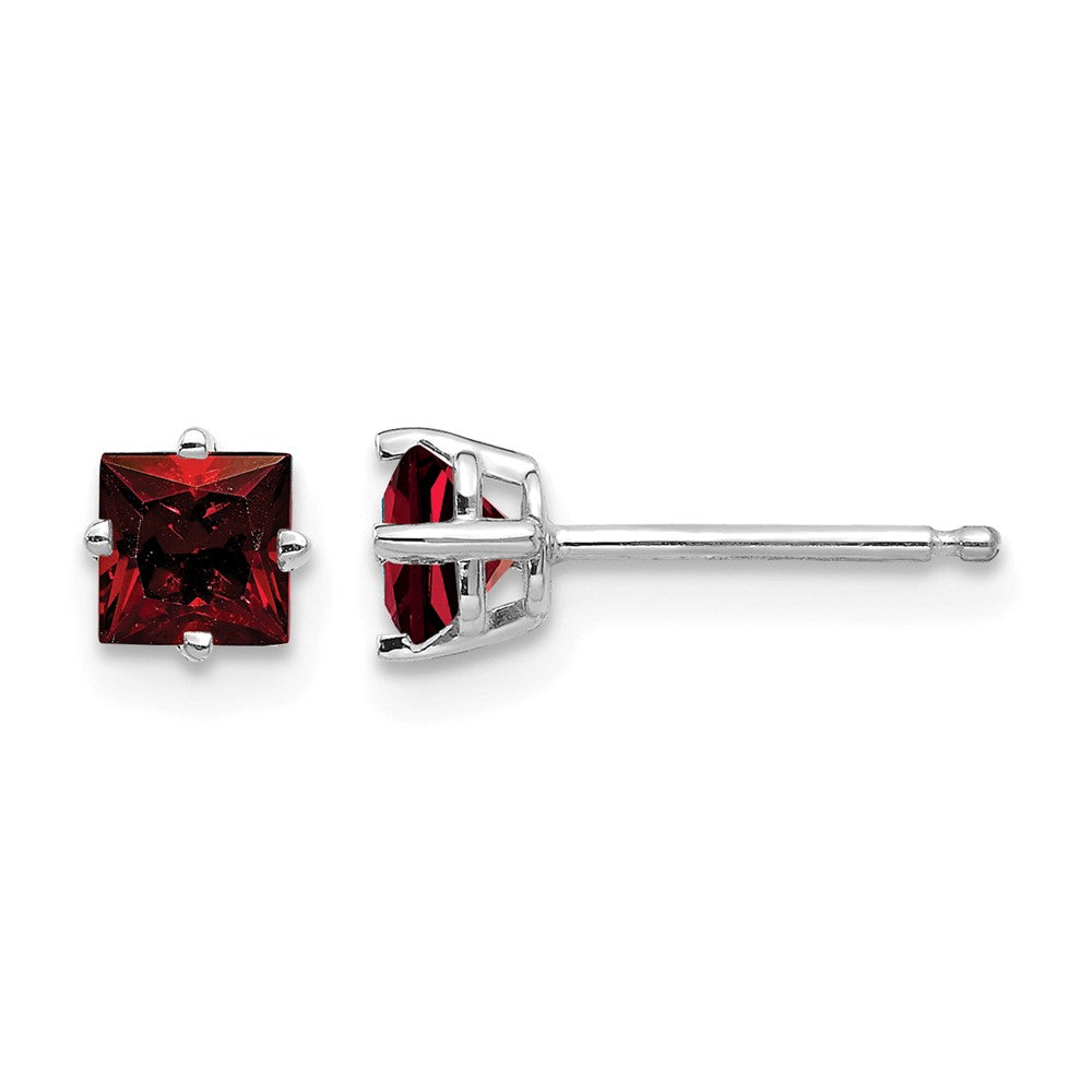 14k White Gold 4mm Princess Cut Garnet Earrings