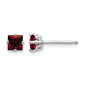 14k White Gold 4mm Princess Cut Garnet Earrings