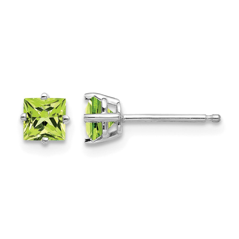 14k White Gold 4mm Square Step Cut Peridot Earrings