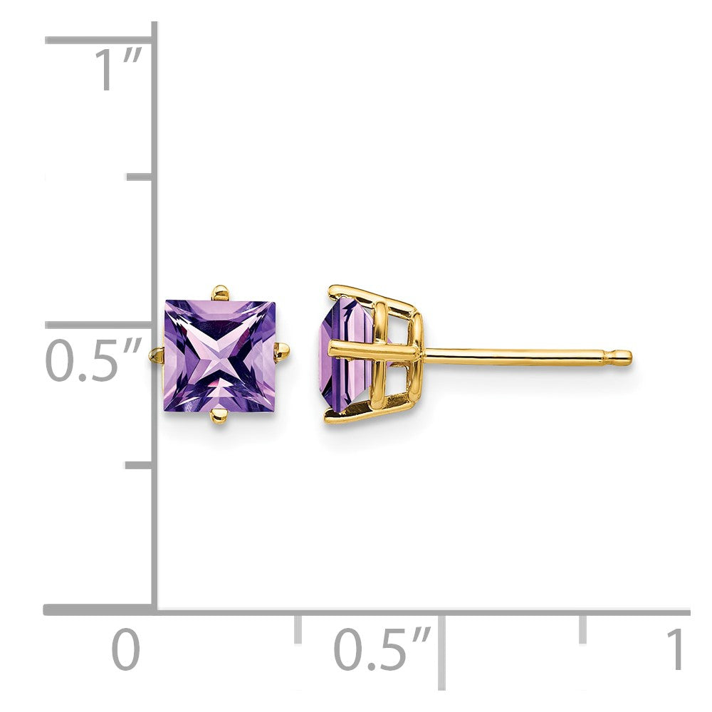 14k 5mm Princess Cut Amethyst Earrings