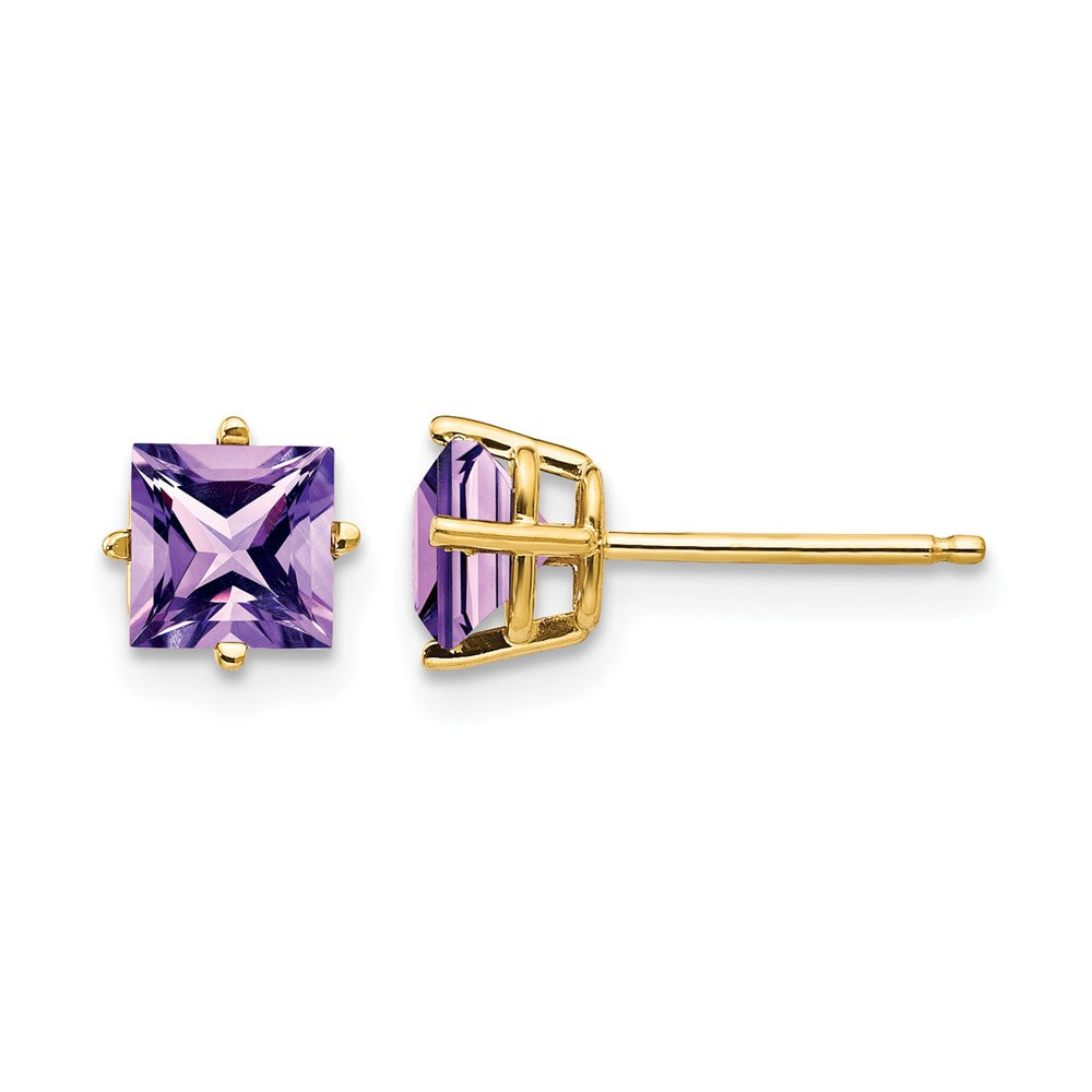 14k 5mm Princess Cut Amethyst Earrings