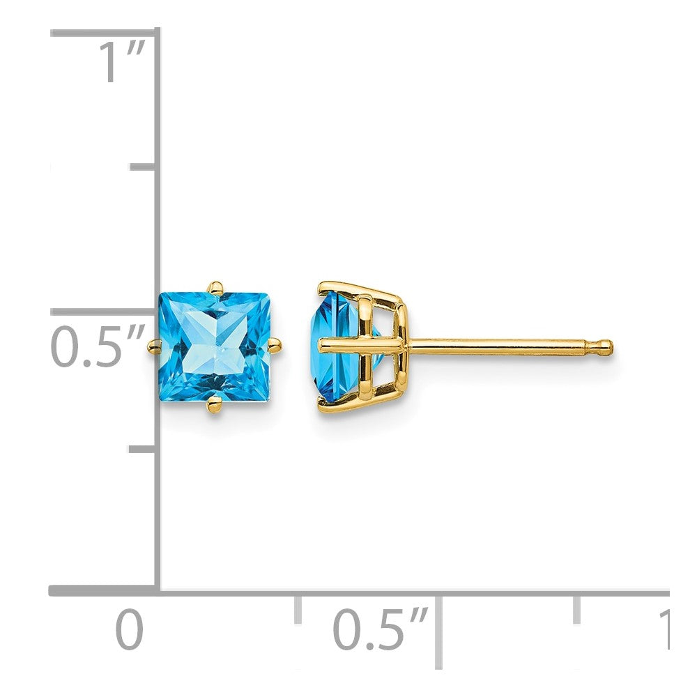 14k 5mm Princess Cut Blue Topaz Earrings