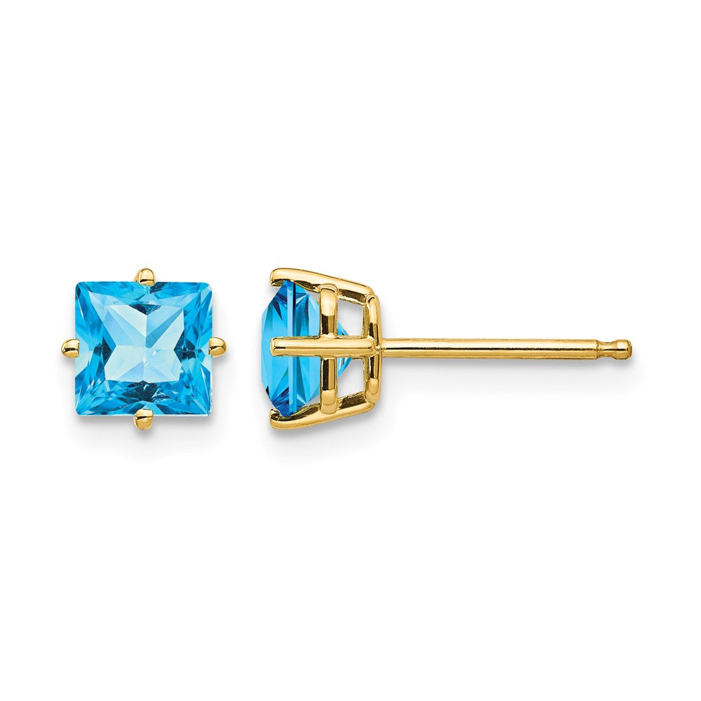 14k 5mm Princess Cut Blue Topaz Earrings