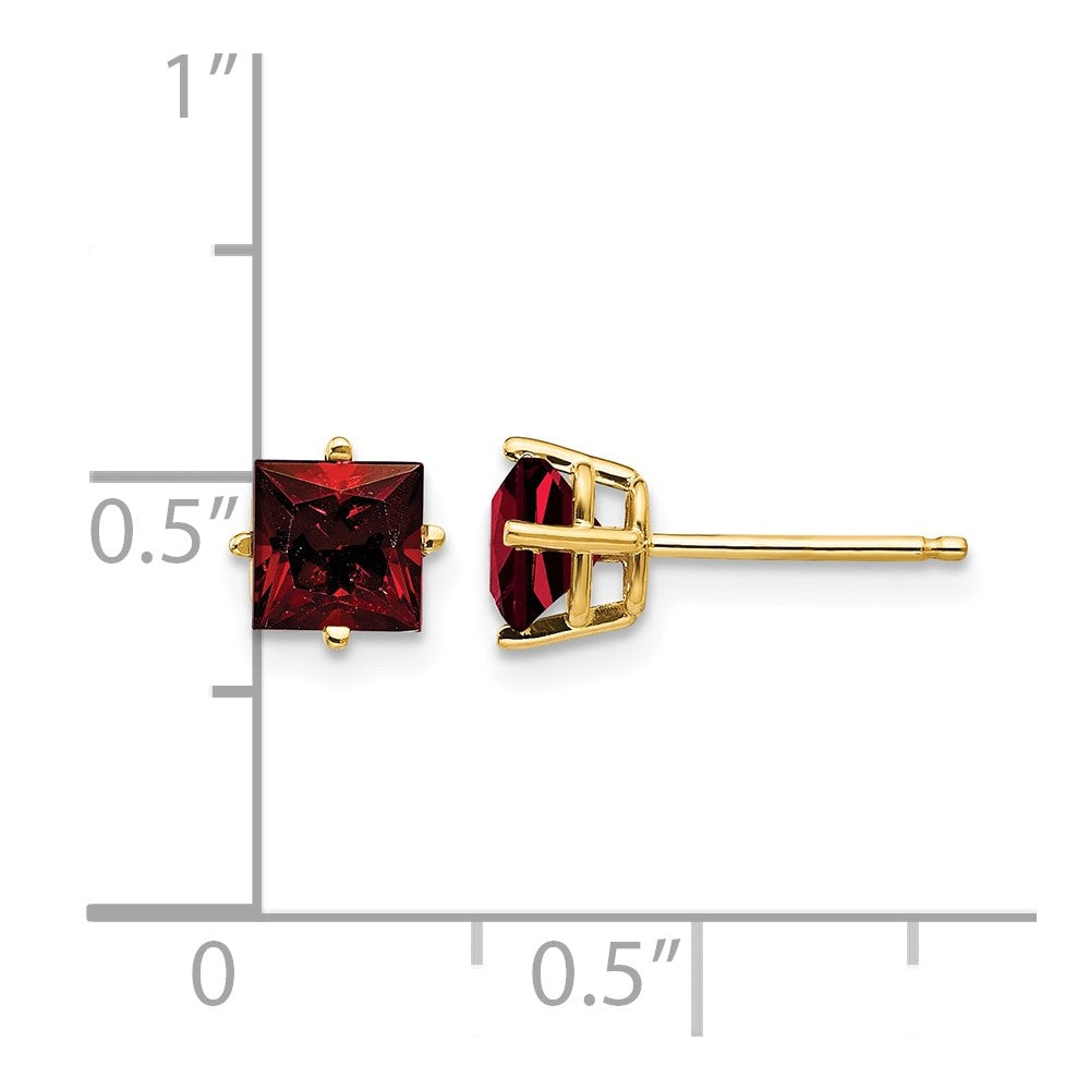 14k 5mm Princess Cut Garnet Earrings
