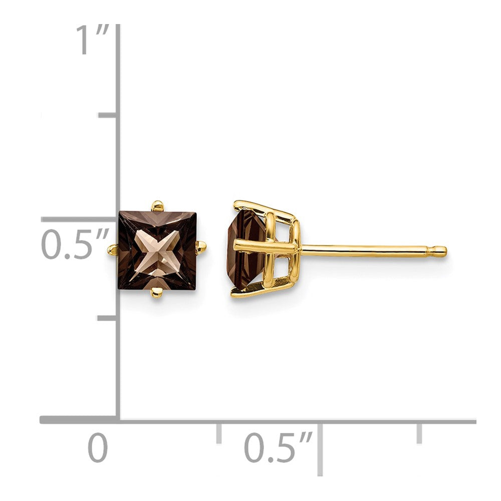 14k 5mm Square Smoky Quartz Earrings