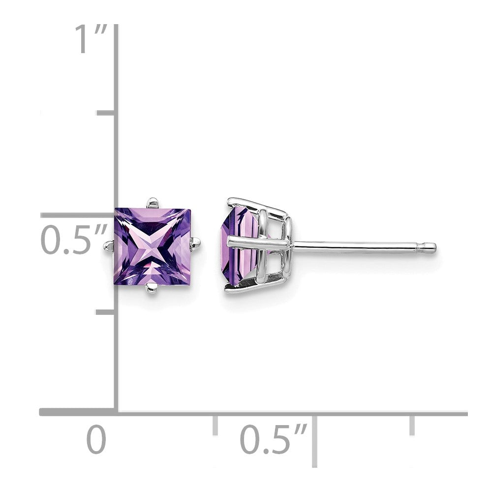 14k White Gold 5mm Princess Cut Amethyst Earrings