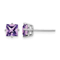 14k White Gold 5mm Princess Cut Amethyst Earrings