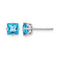14k White Gold 5mm Princess Cut Blue Topaz Earrings