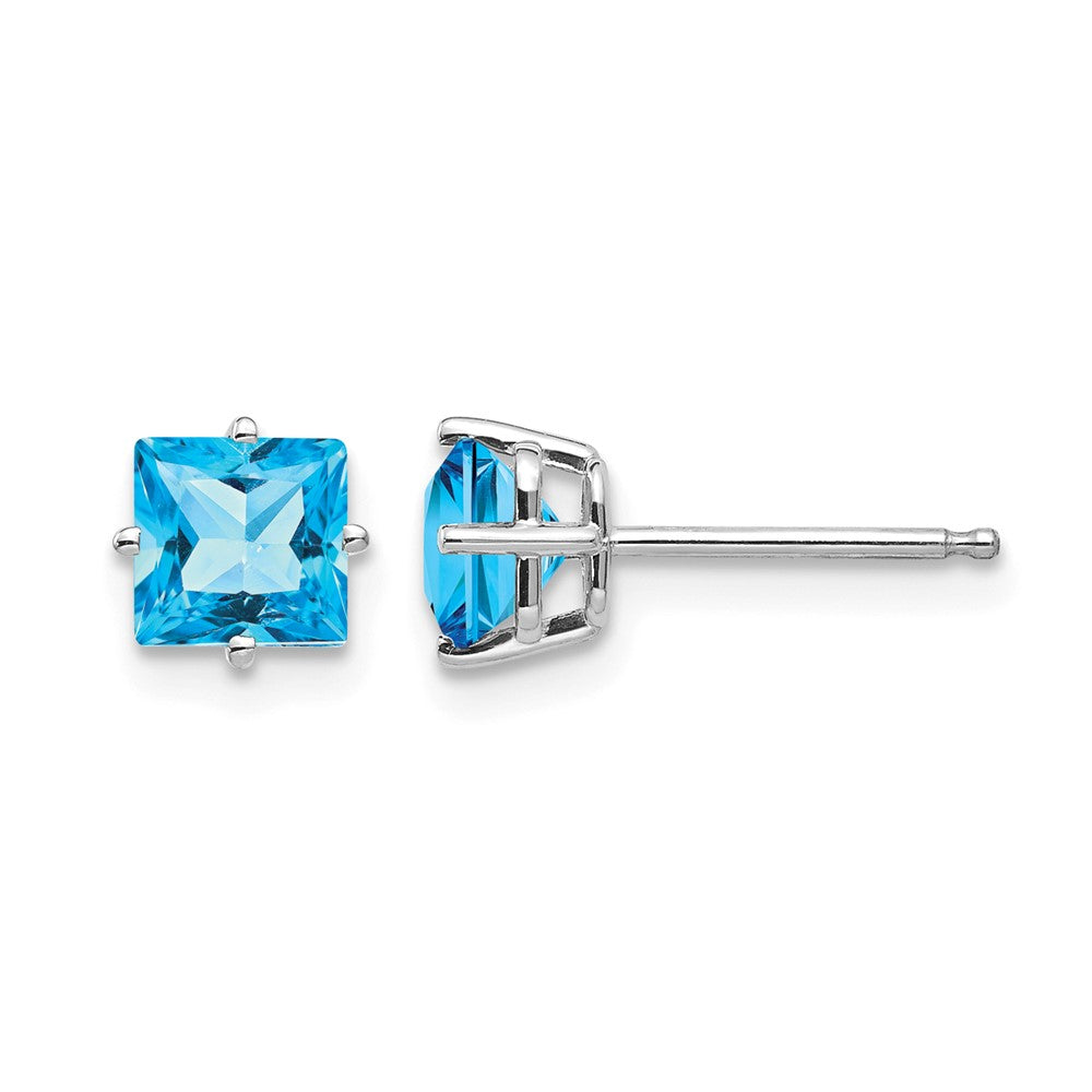 14k White Gold 5mm Princess Cut Blue Topaz Earrings