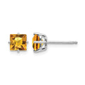 14k White Gold 5mm Princess Cut Citrine Earrings