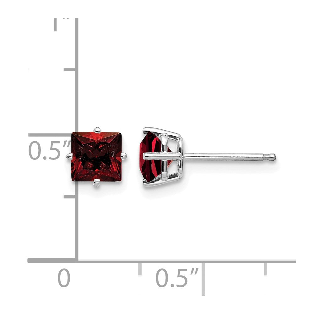 14k White Gold 5mm Princess Cut Garnet Earrings