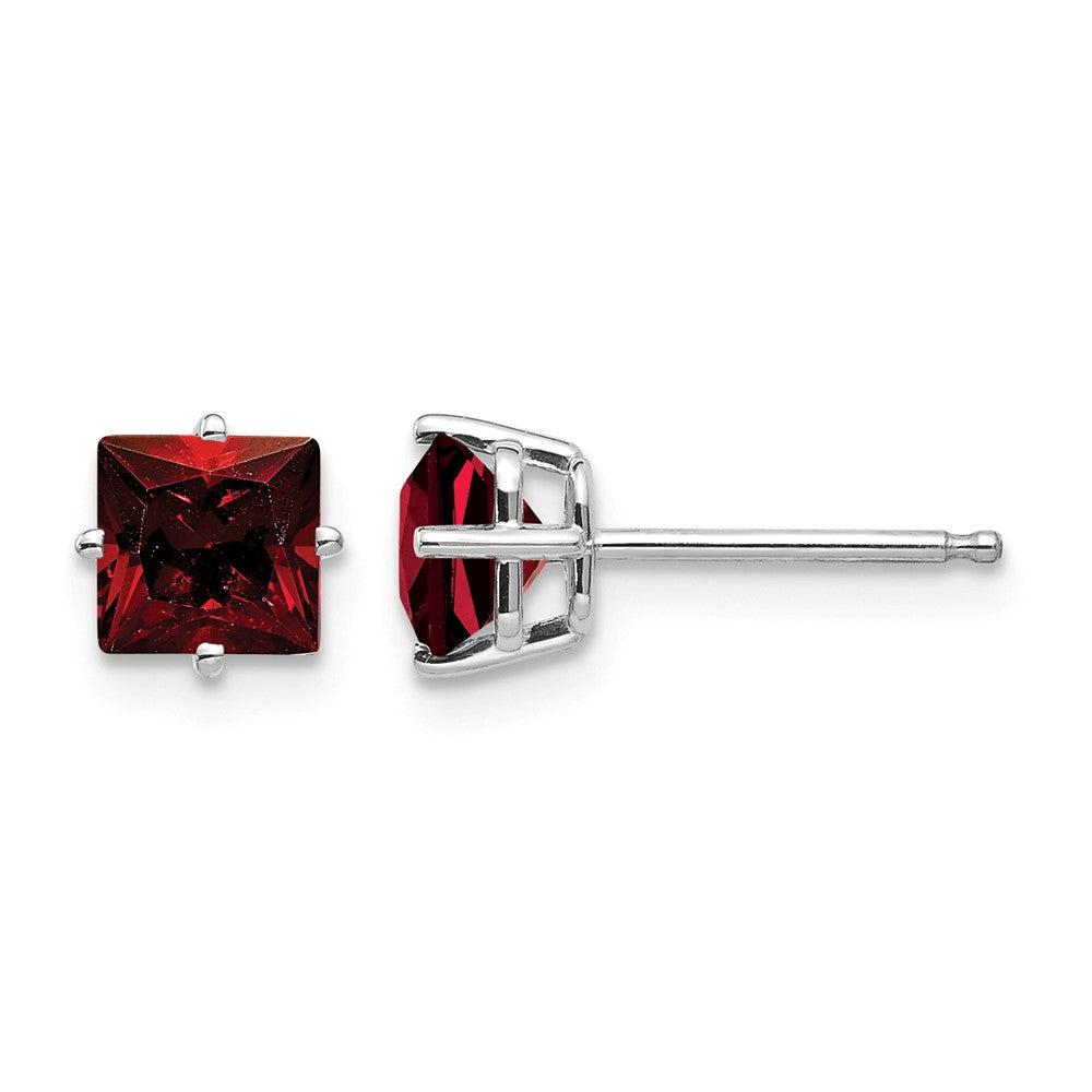 14k White Gold 5mm Princess Cut Garnet Earrings