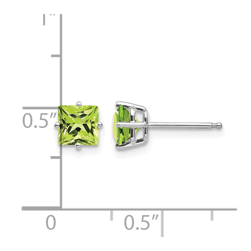 14k White Gold 5mm Square Step Cut Peridot Earrings