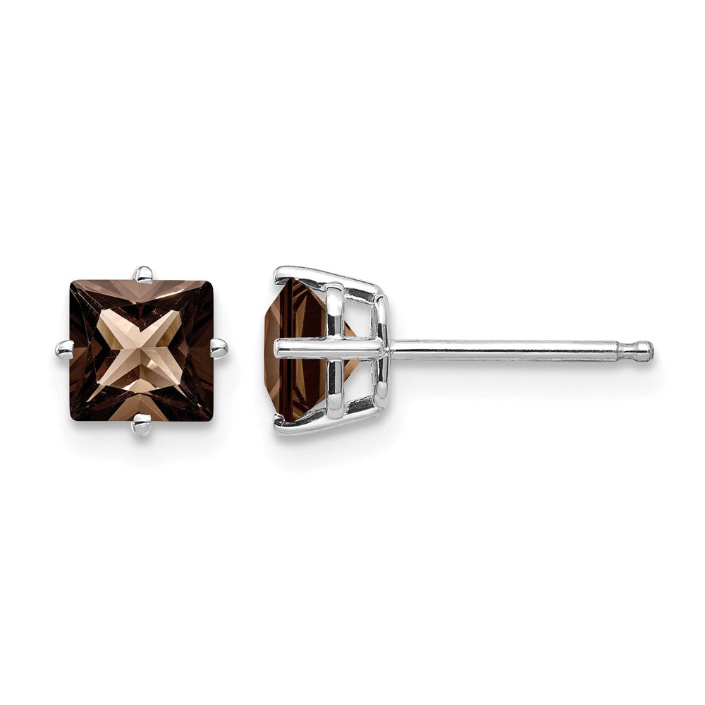 14kw 5mm Square Smoky Quartz Earrings