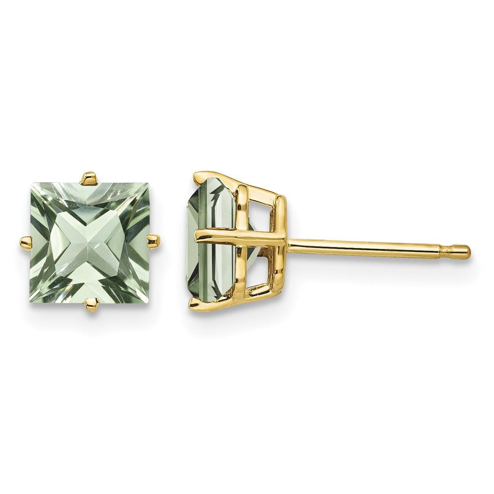 14k 6mm Square Green Quartz Earrings