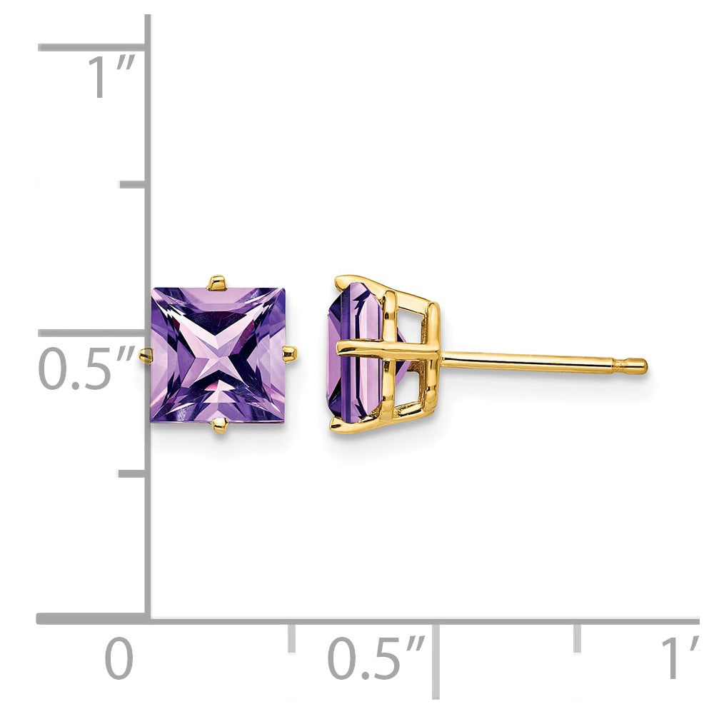 14k 6mm Princess Cut Amethyst Earrings