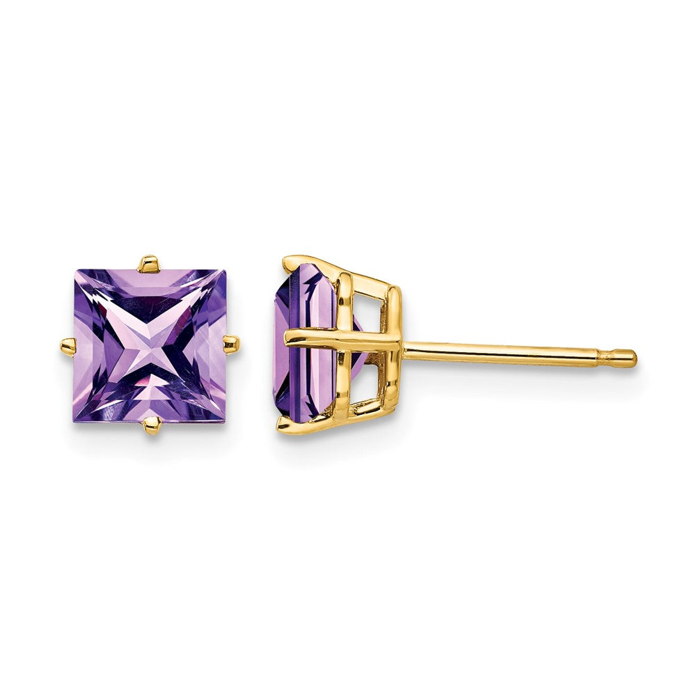 14k 6mm Princess Cut Amethyst Earrings