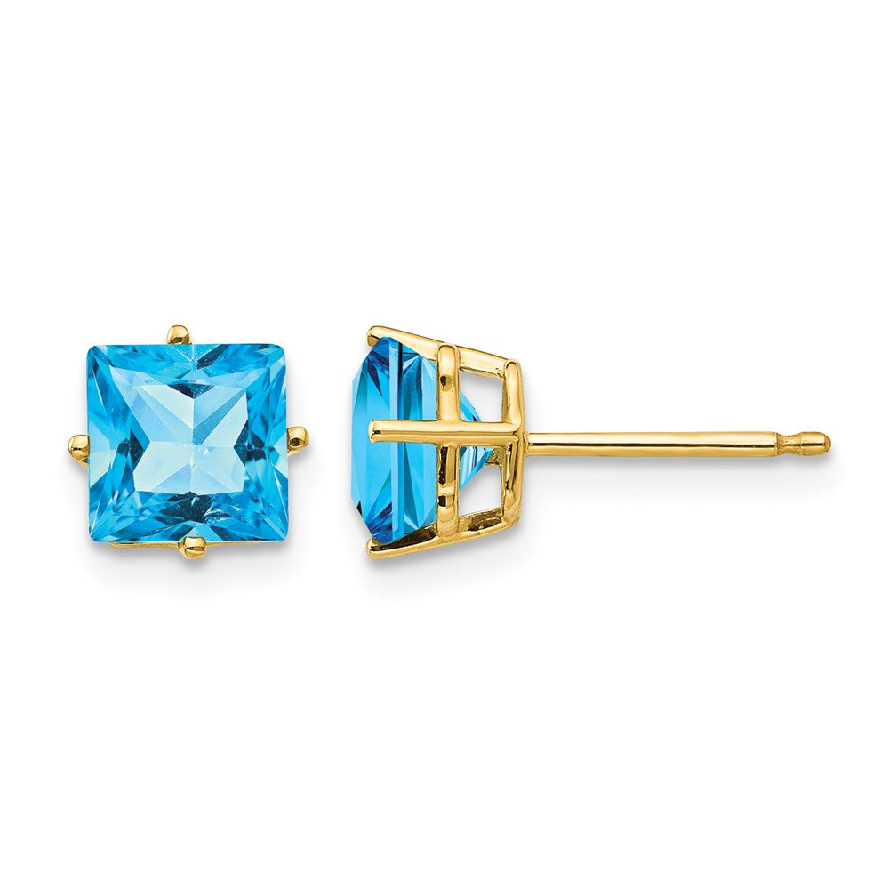 14k 6mm Princess Cut Blue Topaz Earrings