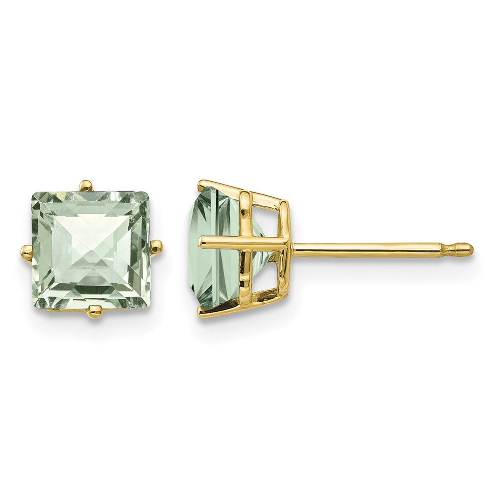 14k 6mm Square Checker-Cut Green Quartz Earrings