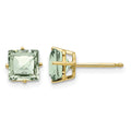 14k 6mm Square Checker-Cut Green Quartz Earrings
