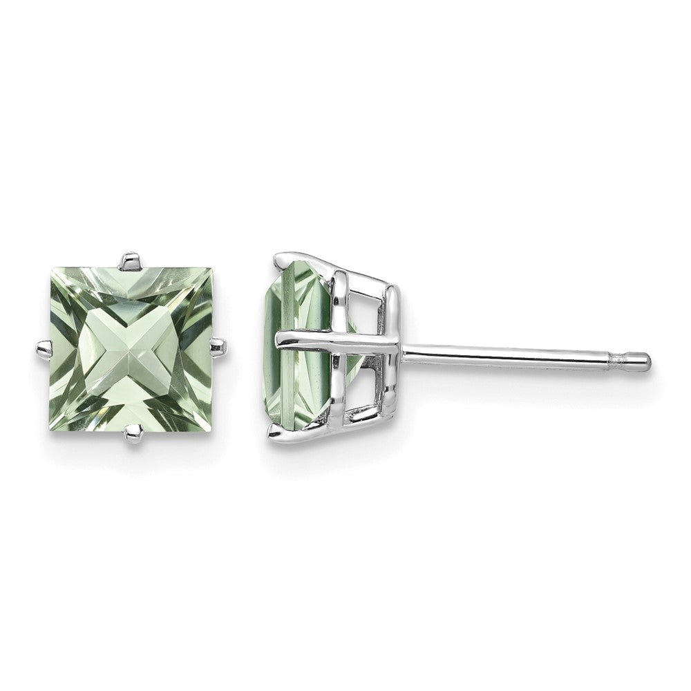 14kw 6mm Square Green Quartz Earrings