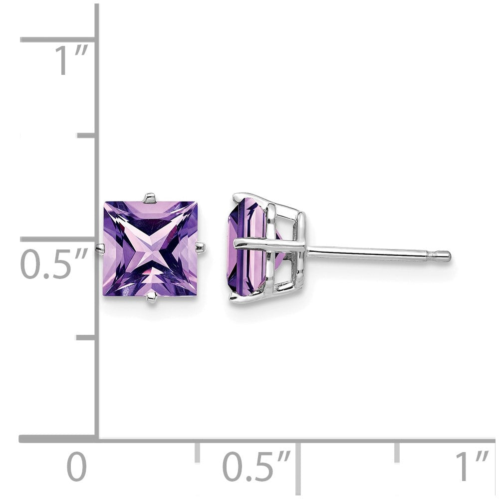 14k White Gold 6mm Princess Cut Amethyst Earrings